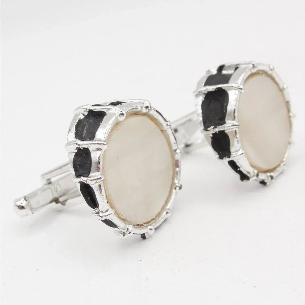 Vintage Snare Drum Cufflinks Jazz Rock Band Music Musician Mother of Pearl Black